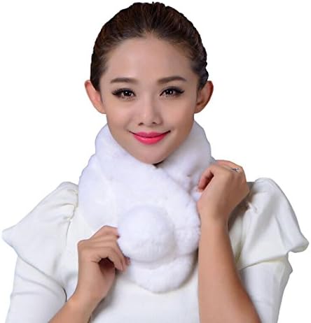 Zegeon Women's Real Rex Rabbit Fur Knit Scarves Winter Warm Neck Scarfs