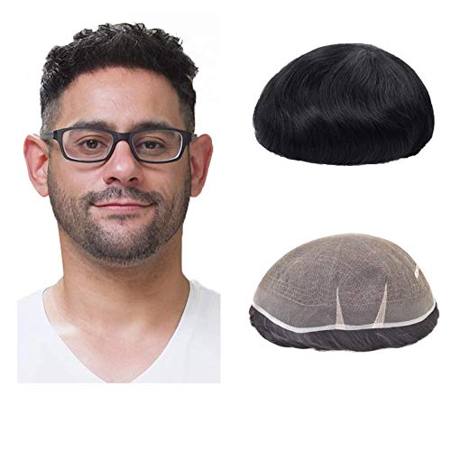 Lordhair Men's Toupee Full French Lace Hair Replacement System, Base Size 8x10 Inch Light Medium Density Hairpiece for Hair Loss Men — image 1