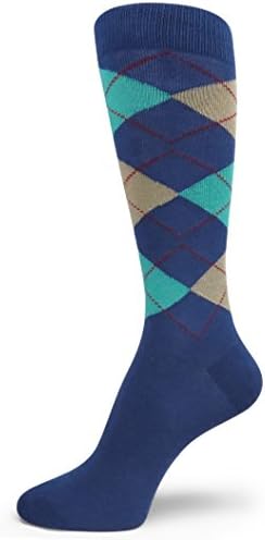Spotlight Hosiery Men's Argyle Dress Sock Dark Blue/Turquoise/Beige