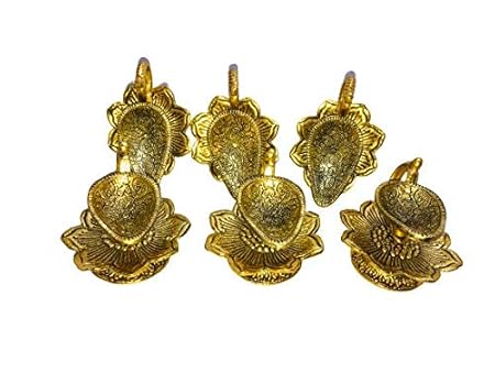 Kangana Diya for Diwali Decoration White Metal Gold Plated Set of 6 pcs