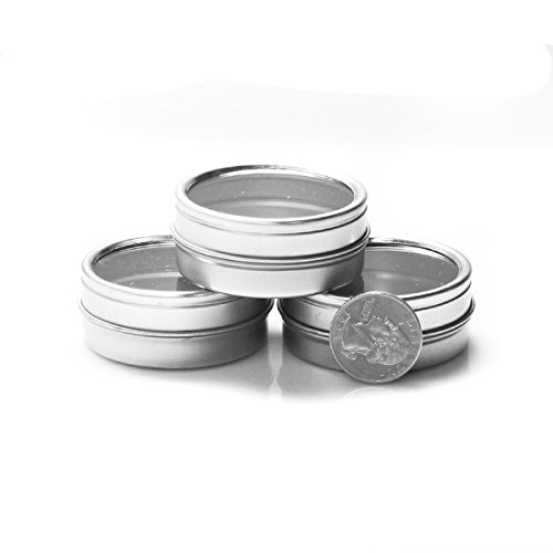 Mimi Pack 1 oz Tins 24 Pack of Shallow Window Top Round Tin Containers with Lids For Cosmetics, Party Favors and Gifts (Silver)