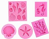 Seashell Silicone Fondant Mold Big Sea Shells Chocolate Candy Starfish Hippocampus Coral Mold For ocean Theme Wedding Birthday Party Cake (5PCS)
