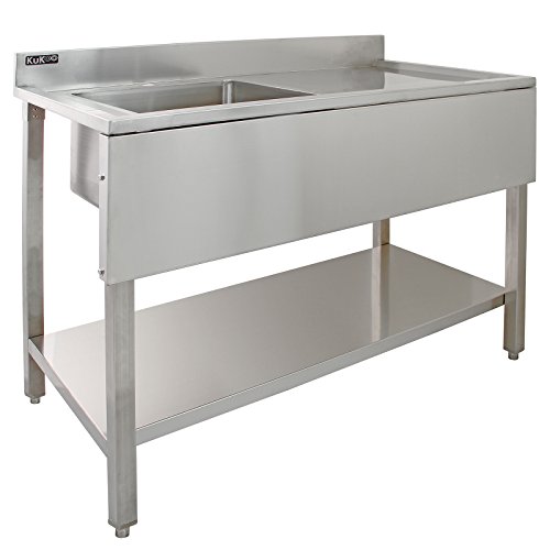 Kukoo Gastro Profi Edelstahl Edelstahlspüle Spültisch Spülbecken Waschbecken Gastrotische Spüle Spülbecken Gastro Becken Links Abtropffläche rechts 120cm x 60cm x 90cm mit Gratis Abflusssieb