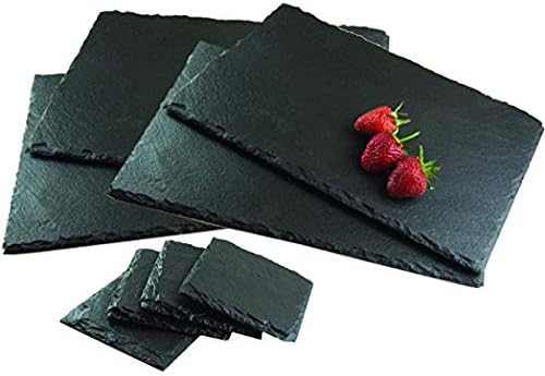 Nyxi Placemats With Coasters 100% Natural Slate, Square, Rectangular, Fine Cut Tablemats, Quality Contemporary Kitchenware (Set of 4)