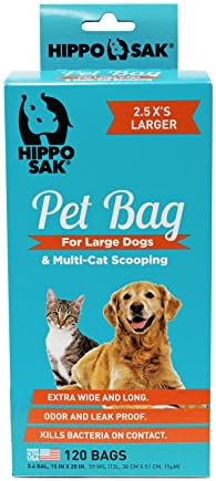 Hippo Sak® Extra Large Pet Poop Bags for Large Dogs and Cat Litter, 120 Count …