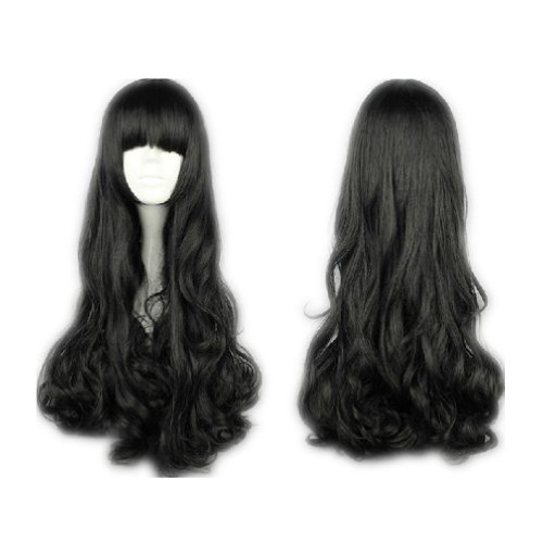 COSPLAZA Cosplay Wigs Black Long Curly Wavy Black Full Hair