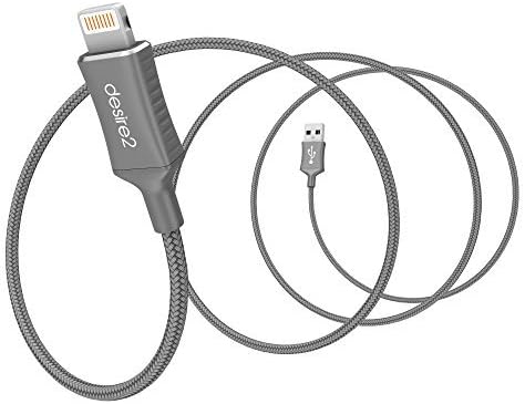 Lightning USB Cable Desire2 Charge and Sync - [APPLE MFI Certified no 220626-0058] 1M Nylon Ultra Durable for iPhone 7 8 Plus X XS XSMax XR iPad 2 3 4 Mini, iPad Pro Air 2, iPod - Aluminium Space Grey