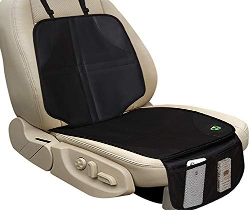Car Seat Protector for Baby Child Car Seats Artificial Leather Waterproof Child Safety Seat Protector Cover with Thick Pad and 2 Large Pockets Durable Kick Mat for All Auto Seat