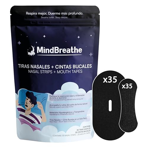 MindBreathe® Pack 70 Count | 35 Nasal Strips + 35 Mouthtapes | Naturally Reduce Snoring | Breathe Better When Sleeping, Meditating or Training | Deep Sleep and Performance