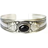 Slim Black Onyx Stainless Steel Adjustable Cuff Bracelet | Boho Jewelry for Men & Women
