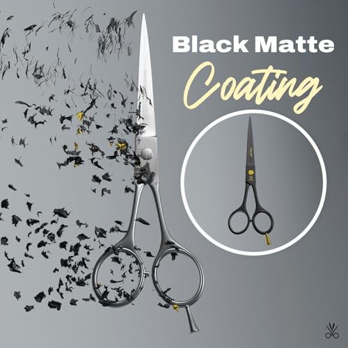 The Cut Factory® 6.5” Matte Black Luxury Hair Scissors – Ultra-Sharp High Carbon Steel Barber Shears for Men, Women & Kids – Gift-Boxed with Leather Pouch For Salon & Home(1x Scissors only)