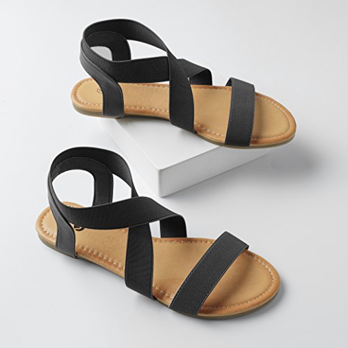Rekayla Elastic Ankle Wrap Flat Sandals for Women Black 09 - Thumbnail 4