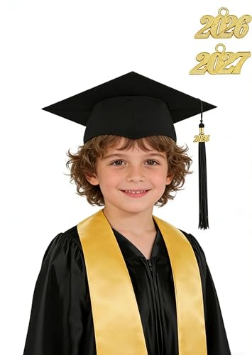 Last Page® Preschool Kindergarten Graduation Gown Cap Set with 2026 and 2027 Charms and Graduation Sash