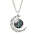 Jiayiqi Womens Charm Festoon Cluster Rainbow Tree Crescent Moon Cabochon Pendant Statement Necklace