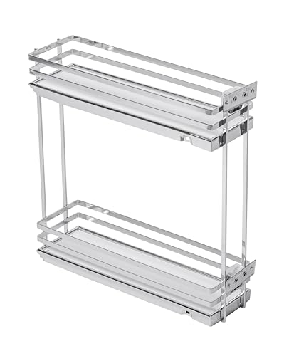 GTV - Movixpro Kitchen Organiser, Cargo Equipment, Extendable Shelving System, External Width 150 mm, 2 Shelves, Without Rails, Chrome, Matt White