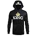 ZZhong Men's King Printed Drawstring Hoodie Sweatshirt Couple Matching Top Black L