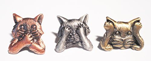 JJ Jonette See Speak Hear No Evil Collectible Cat Kitty Pin Back Brooch in Pewter Copper &amp; Brass Tones