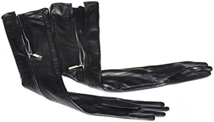 70cm(27.5") long invisible mid zipper real leather opera long gloves in black (XXL)