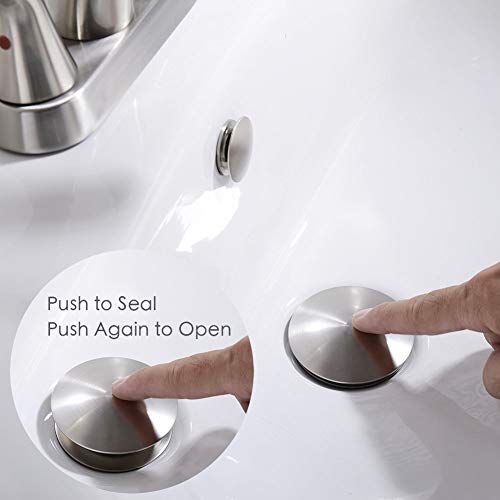 Orhemus Brass Pop Up Sink Drain Stopper with Overflow Cap Cover Kit, Push and Seal Assembly for Bathroom Faucet Vessel Vanity Basin, Brushed Nickel Finish - Thumbnail 3
