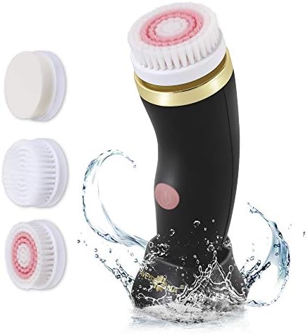 Facial Cleansing Spin Brush, Waterproof Face Brush with 3 heads for Deep Cleansing, Gentle Exfoliating, Removing Blackhead, Makeup Removing (Black)