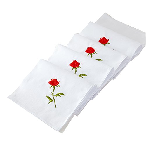 Handkerchief for Women's\Ladies,Rose Embroidery,100% Cotton,Pack of 6 …