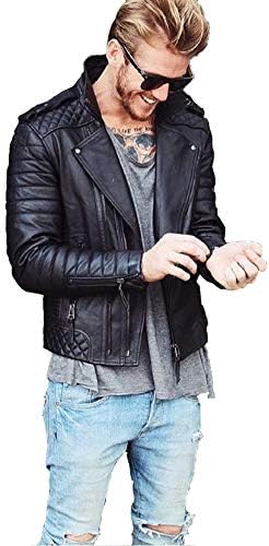 Leather Lifestyle Men's Genuine Lambskin Leather Black Biker Motorcycle Jacket MJ06