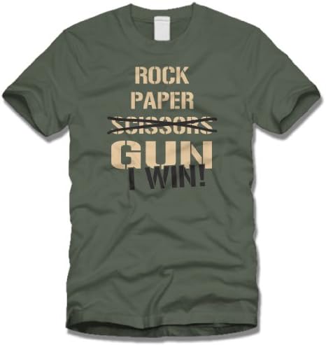 Rock, Paper, Gun I Win T-Shirt by Team Nation (XL, Army Green)