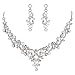 BriLove Women's Wedding Bridal Crystal Cream Simulated Pearl Filigree Vine Y-Necklace Dangle Earrings Set Clear Silver-Tone