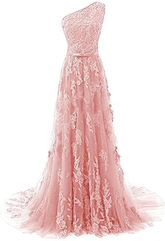 Oumans Women's One Shoulder Evening Party Gowns Lace Appliques Formal Prom Dresses Long