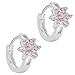 Rhodium Plated Pink Flower Hoop Earrings Girls Kids 0.39