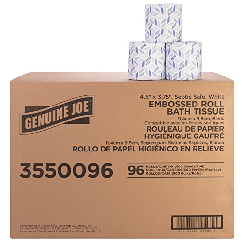 Genuine Joe Embossed Bath Tissue, 2-Ply, Septic Safe, Individually Wrapped, 4.5…