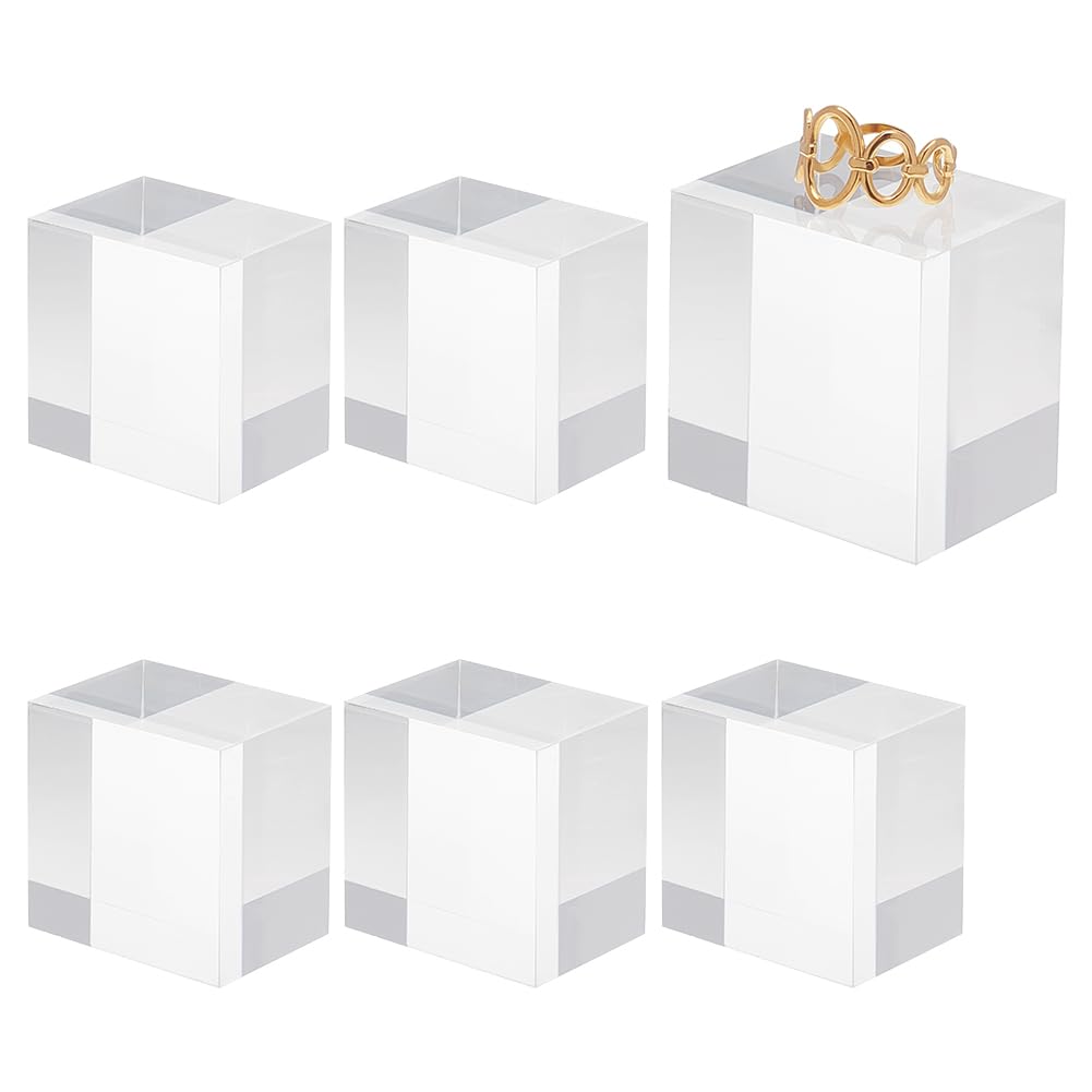 OLYCRAFT 6Pcs Clear Acrylic Cube 4x4x3cm Acrylic Square Display Blocks Square Clear Polished Acrylics Display Cube Displays Block for Ring Jewelry Showcase Holder Base