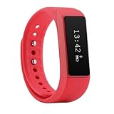 Smart Bracelet, Ronkoen I5+ Smart Bluetooth Sports Bracelet Wireless Fitness Pedometer Tracker Activity Tracker with Monitoring Calories Track Steps Counter Sleep for Sports Fitness-Red