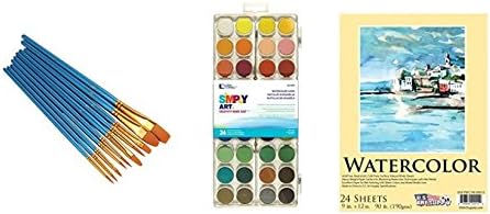 Watercolor Paper Pad Heavy Weight Notebook Painting Cakes Pan Pallet Set Art 9 Year Old Simply Paint Cake Wet Color Watercolour Non Toxic Round Tip Small Sets Acrylic Brushes Pointed School Supplies