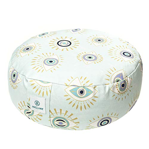 Incline Fit Zafu Yoga Meditation Cushion with Zipper, Round Meditation Pillow Bolster Filled with Buckwheat Hulls With Machine Washable Cotton Cover and Carry Handle, Round, Teal Nazar