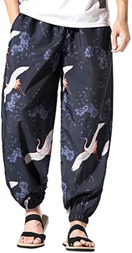 wodceeke Harem Pants for Men, Cotton Pockets Printed Vintage Hip Hop Baggy Wide Leg Pants Streetwear