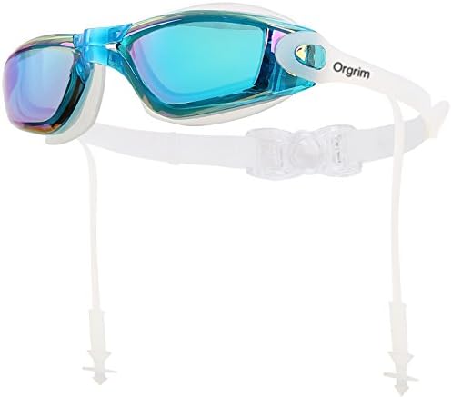 Orgrim Swimming Goggles with Siamese Ear Plugs - UV Protection Anti Fog - Best Adult Swim Goggles (Lake Blue)