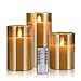 Flameless Candles LED Flickering Fake Candle for Room Decor Home Decorative Battery Operated Remote Control Tan Glass 3 Pack