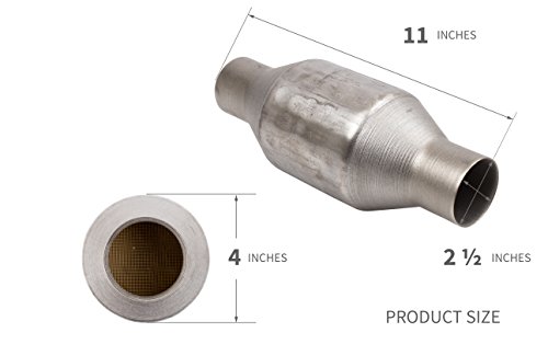 Thunderbolt 2 1/2" Inlet/Outlet Universal Spun Catalytic Converter, 4" Round, 11" Long, High-Flow, Stainless Steel, OBDII Compliant