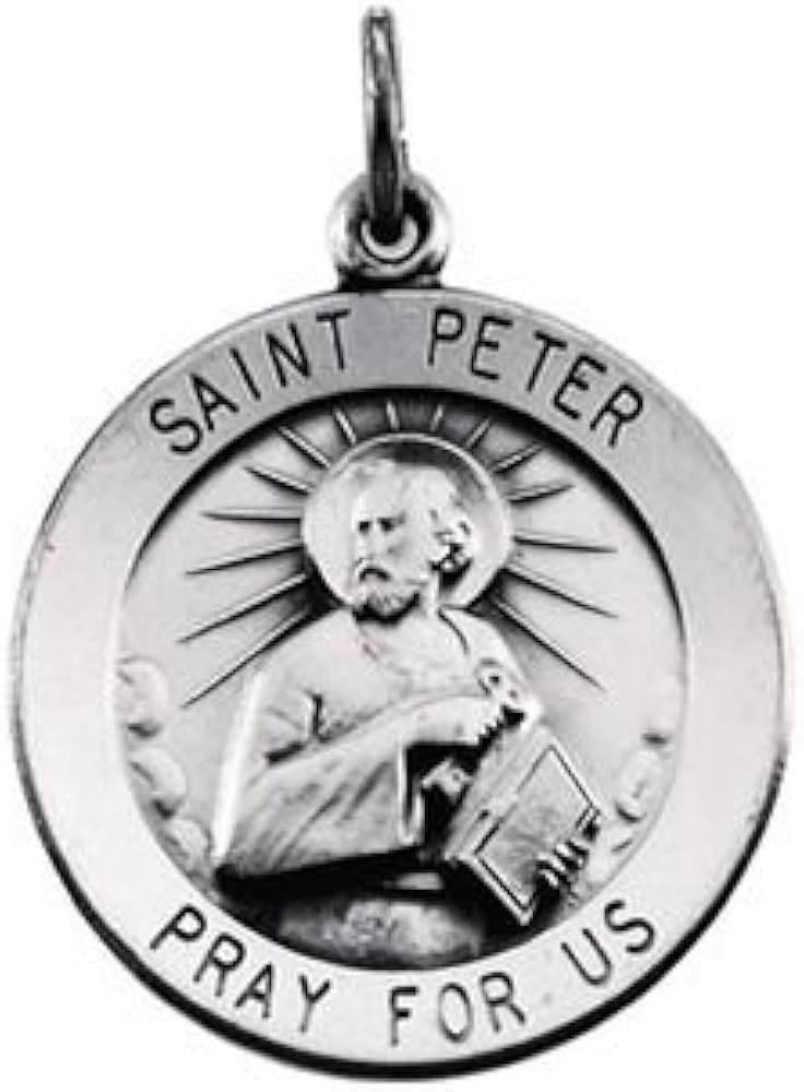 Sterling Silver 22mm Round St.Peter 24" Necklace Pendants