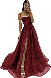 ZAYAKUZU Burgundy Glitter Tulle Prom Dress for
