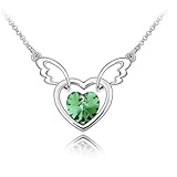 Mqueen Peridot Green Angel Wing With Open Heart Pendant Necklace