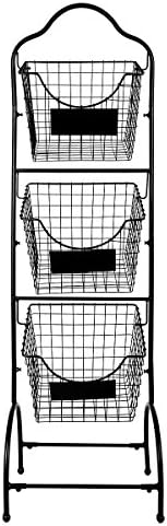Sunny Living 3-Tires Basic Metal Display Rack, Kitchen Fruit Storage Basket, Black
