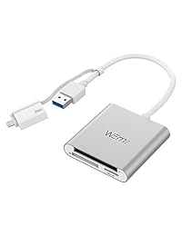 WEme SuperSpeed - Lector de tarjetas USB 3.0 de aluminio para CF TF SD SDHC SDXC MMC Micro SD con adaptador OTG convertidor para dispositivos Android, Samsung Galaxy Note, Nexus, HTC LG y Tablet, Lenovo Yoga, Plateado