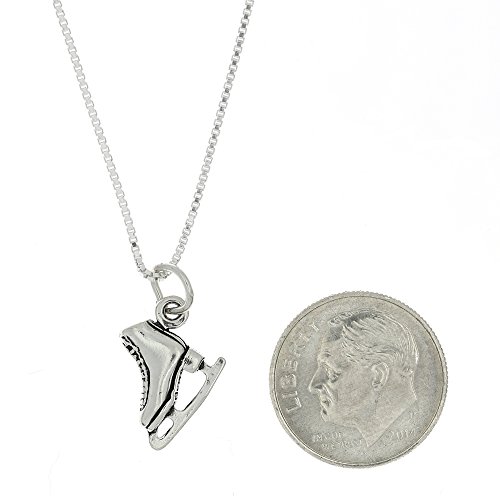 Sterling Silver Oxidized Double Sided Figure Skater Ice Skate Necklace (16 Inches)