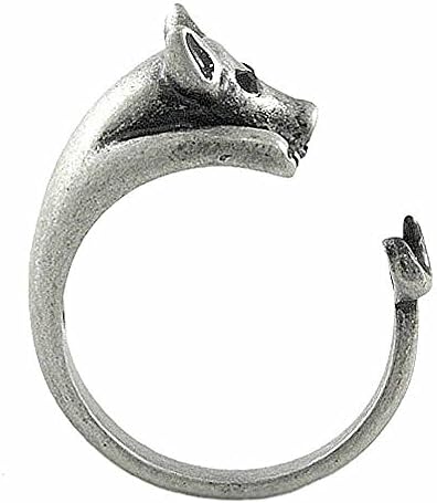 Enhanced Pig Adjustable Animal Wrap Ring Vintage Silver Tone