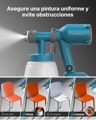 Tilswall Ultra-light Cordless Electric Paint Gun, Paint Sprayer Battery 18V, Tank 1000ml, 2 Nozzles 3 Patterns, Paint Gun Walls and Furniture