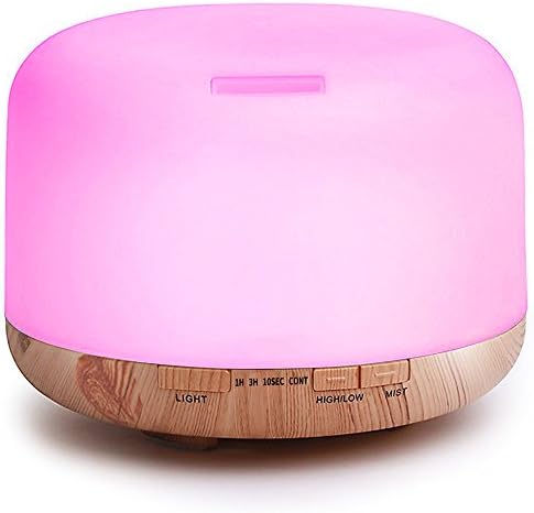 500ml Large Capactiy Wood Essential Oil Diffuser Humidifier Aromatherapy Oil Diffuser, Ultrasonic Cool Mist Diffuser Essential Oil Color Changing Lights for Home Office (500ml)