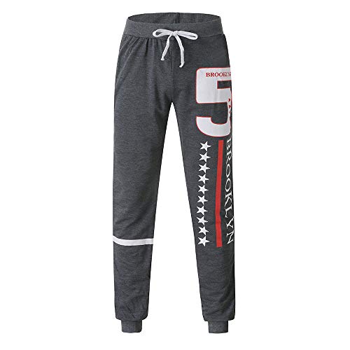 Hunzed Men【Printed sports trousers】Casual Autumn Winter Printed Hip Hop Sports Trousers Pants Jogger Sweatpant (XL, Dark Gray)