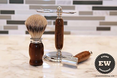 Handmade Shaving Kit - Walnut - Handmade Shaving Set with Shaving Stand, Shave Brush & Razor Handle - Father's Day Gift, Groomsman Gift, Christmas Gift